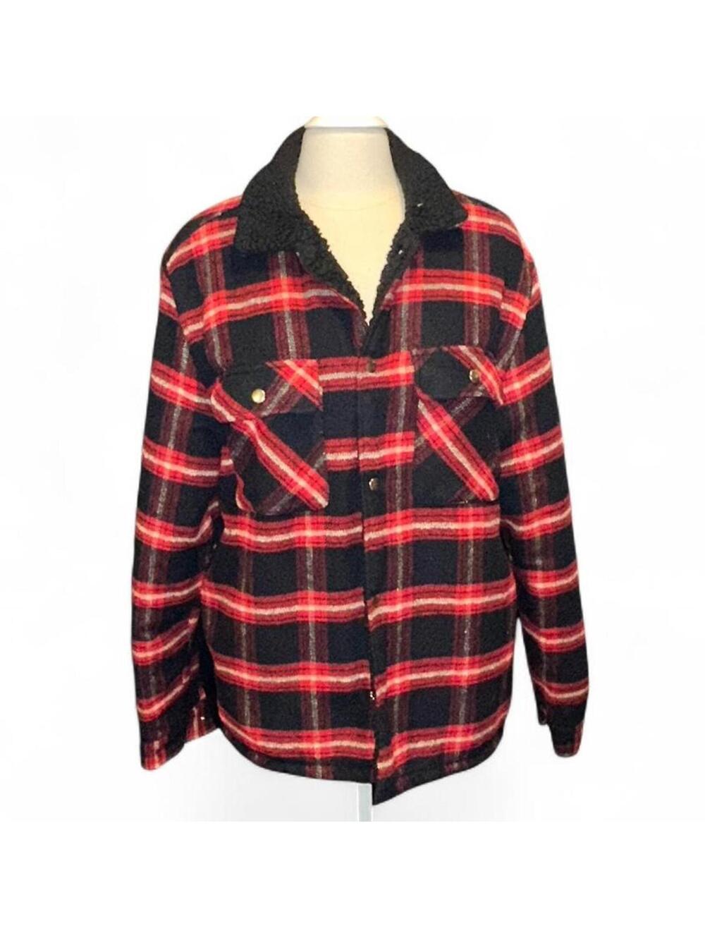 Forever 21 men’s sherpa lined plaid jacket flannel shacket grunge cozy core